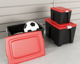Storage Boxes with Sports Equipment Modelo 3D