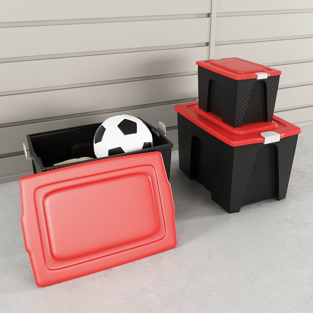 Storage Boxes with Sports Equipment Modelo 3d