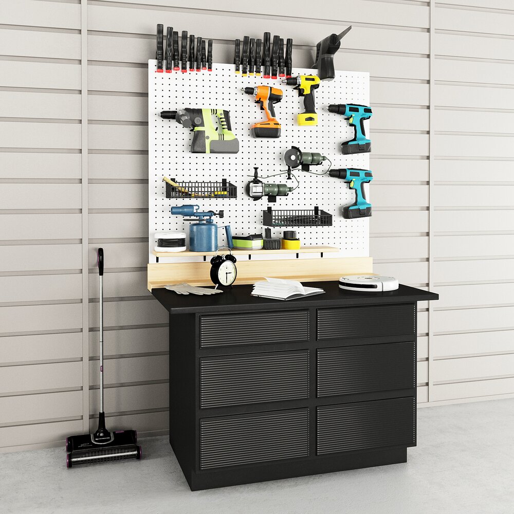 Garage Workshop Station with Tools 3D 모델 