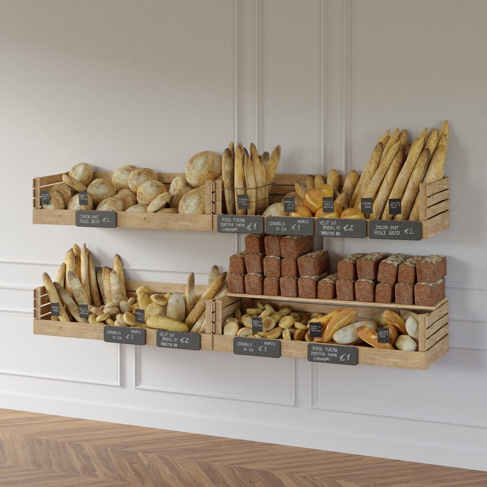 Assorted Bakery Breads Display 3Dモデル