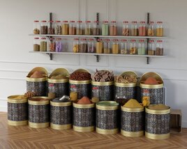 Spices in Traditional Containers Store Display Modelo 3d