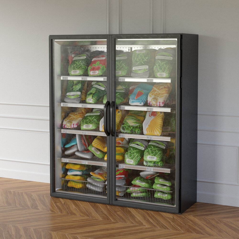 Glass Door Freezer with Products 3D 모델 