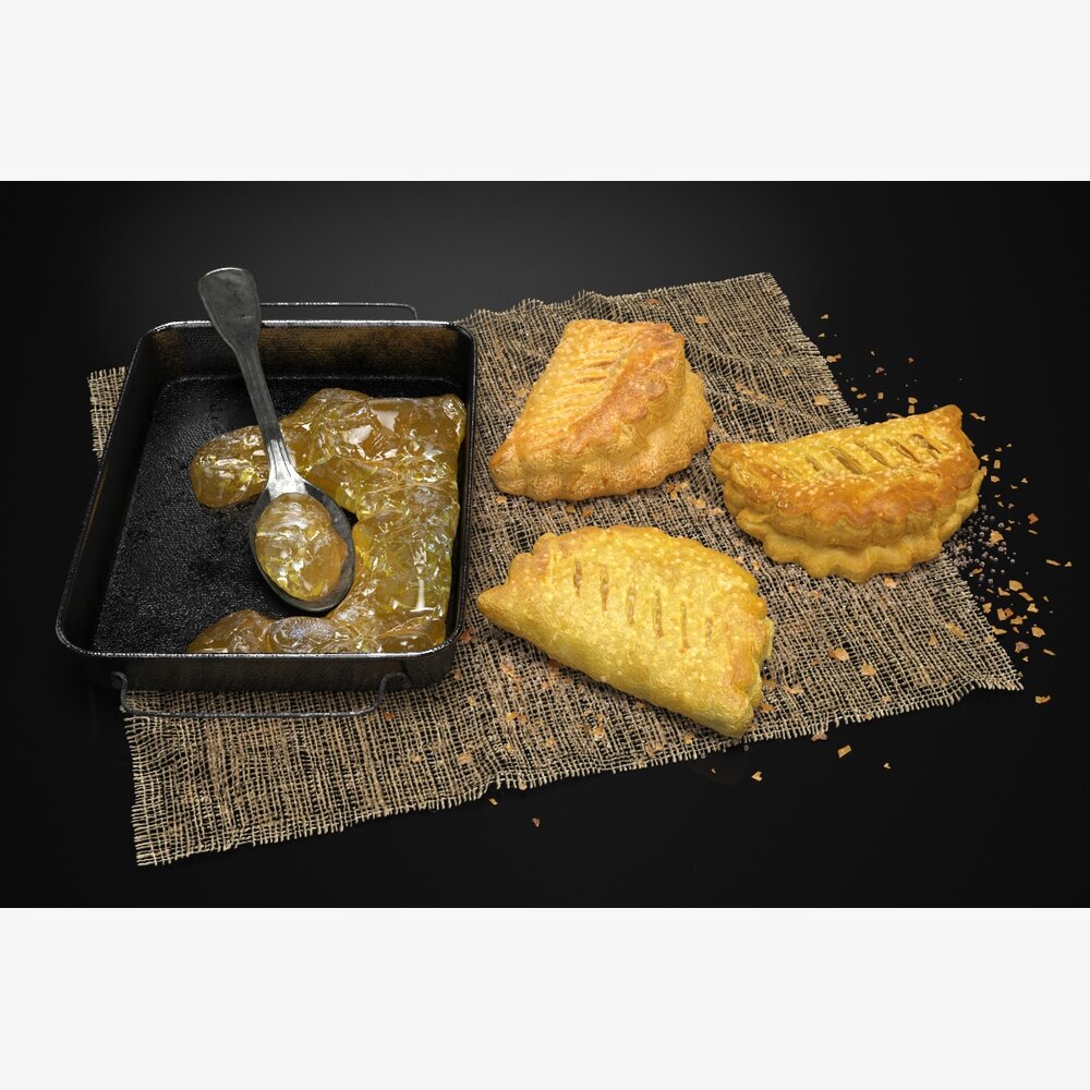 Traditional Curry Puffs with Dip 3D-Modell