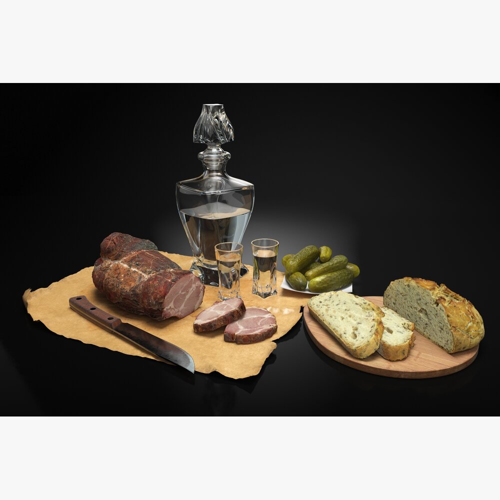 Charcuterie and Spirits Spread 3D 모델 