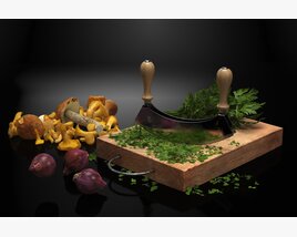 Herb Chopping Set with Mezzaluna Cutter 3Dモデル