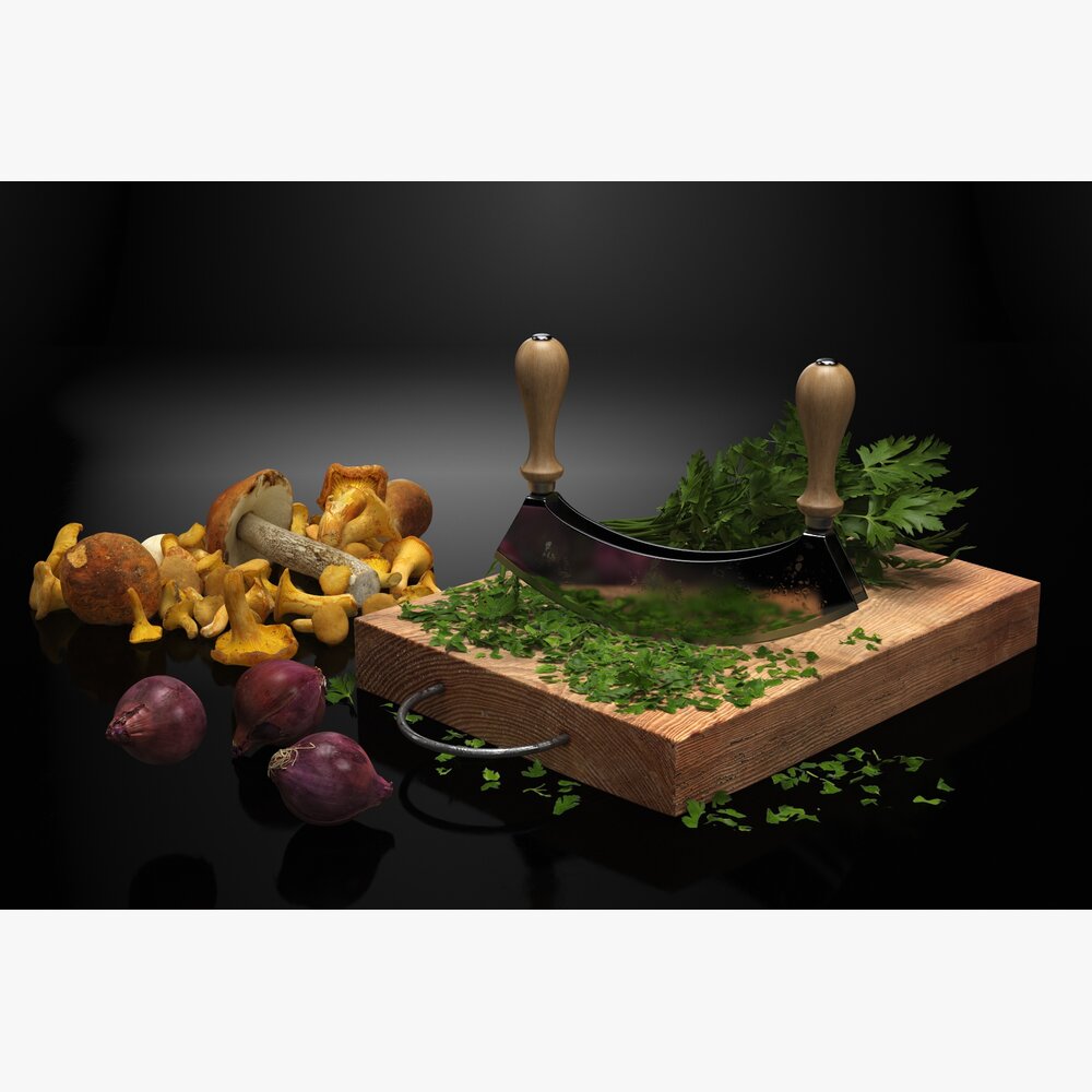 Herb Chopping Set with Mezzaluna Cutter 3D модель