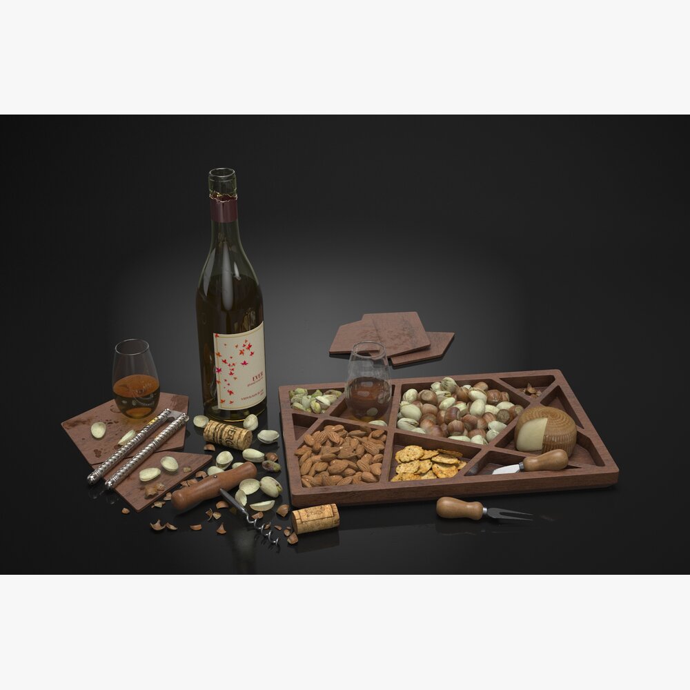 Wine and Nuts Set 3D-Modell
