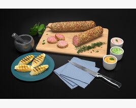 Gourmet Sausage and Condiments Set 3D model
