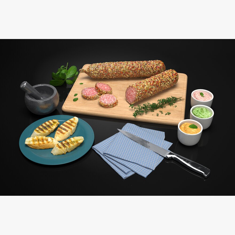 Gourmet Sausage and Condiments Set 3D model