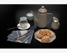 Classic Coffee and Cinnamon Rolls Set 3D модель
