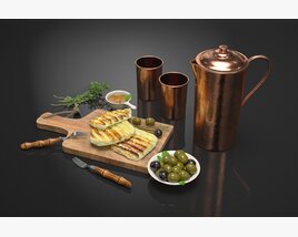 Cheese Platter with Copper Pitcher and Cups 3D-Modell