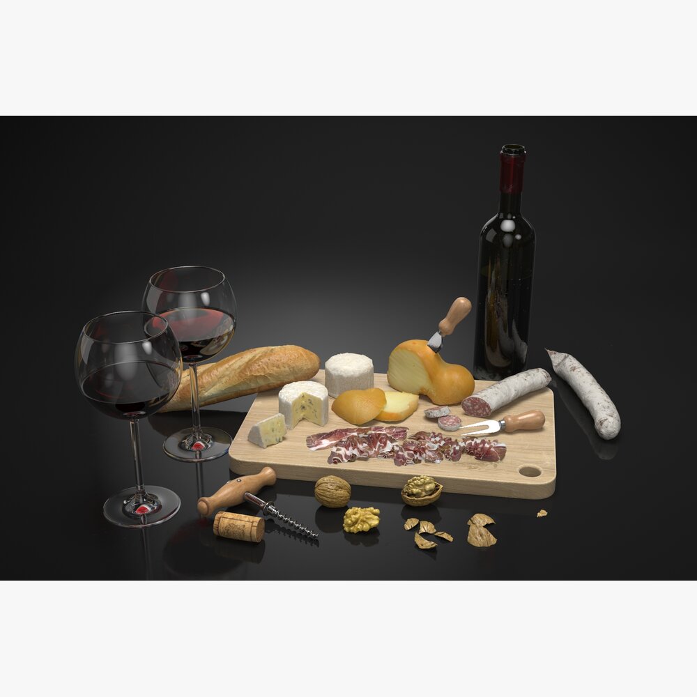 Wine and Cheese Delight 3D 모델 