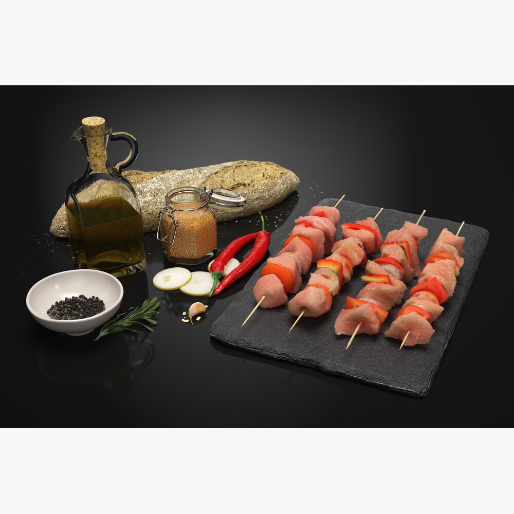 Raw Skewered Kebabs Ready to Cook 3D-Modell