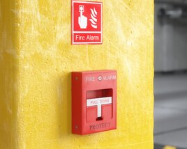 Red Fire Alarm on Wall Modello 3D