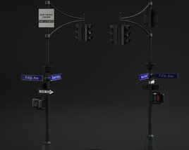 Street Sign and Traffic Light Poles 3D model