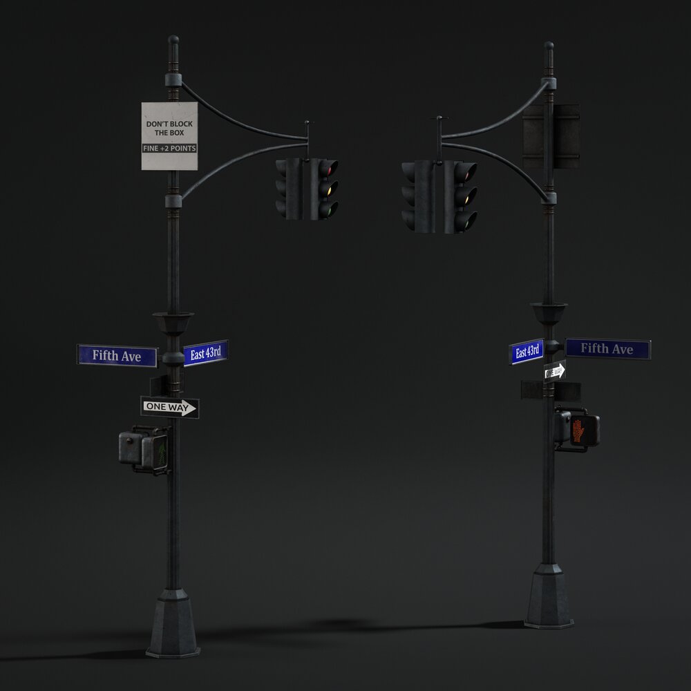 Street Sign and Traffic Light Poles 3D 모델 
