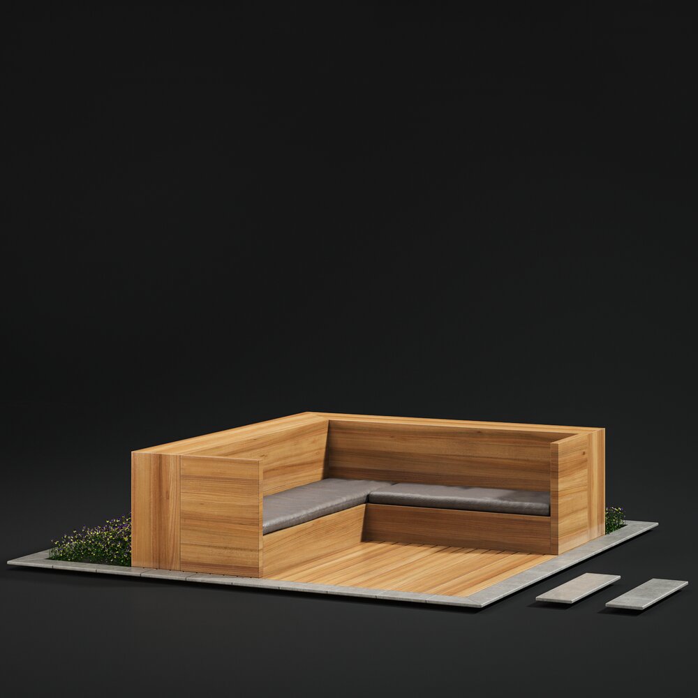 Modern Wooden Bench 3D 모델 