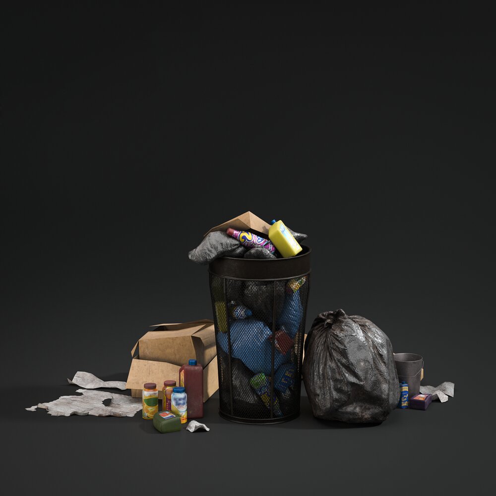 Overflowing Trash Can Modèle 3d