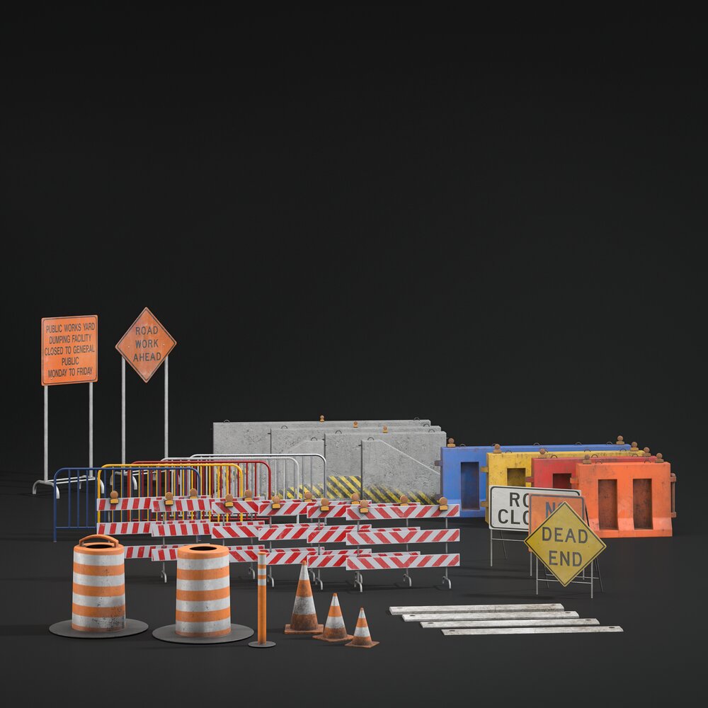 Roadwork Barriers and Signs Collection Modello 3D