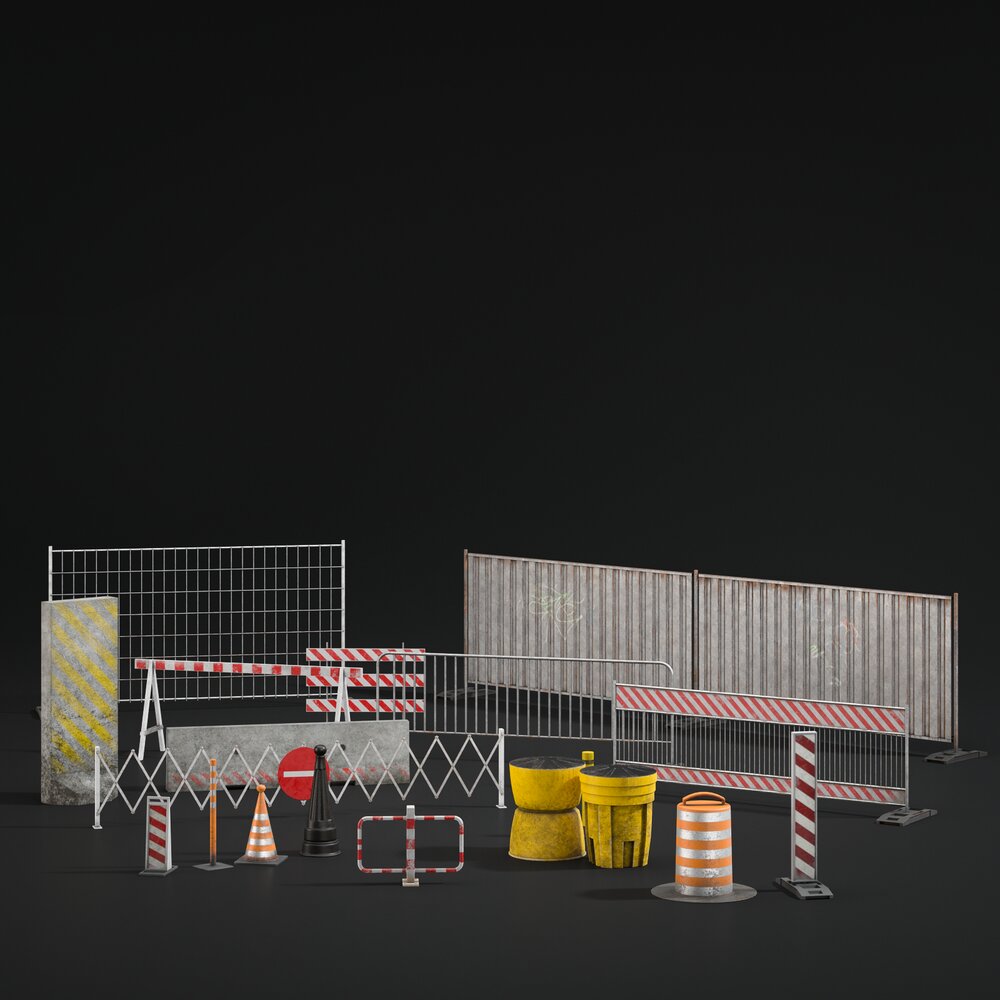Road Barriers and Safety Equipment. Modello 3D