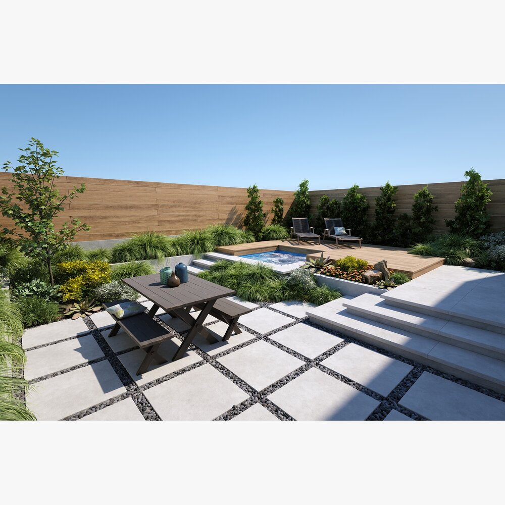 Modern Backyard with Small Swimming pool Modelo 3d