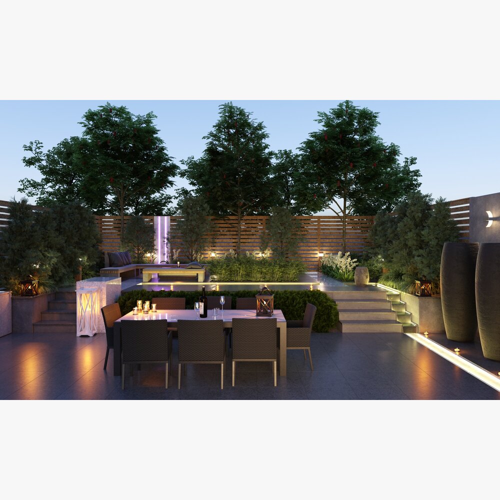 Modern Outdoor Dining Space 3D model
