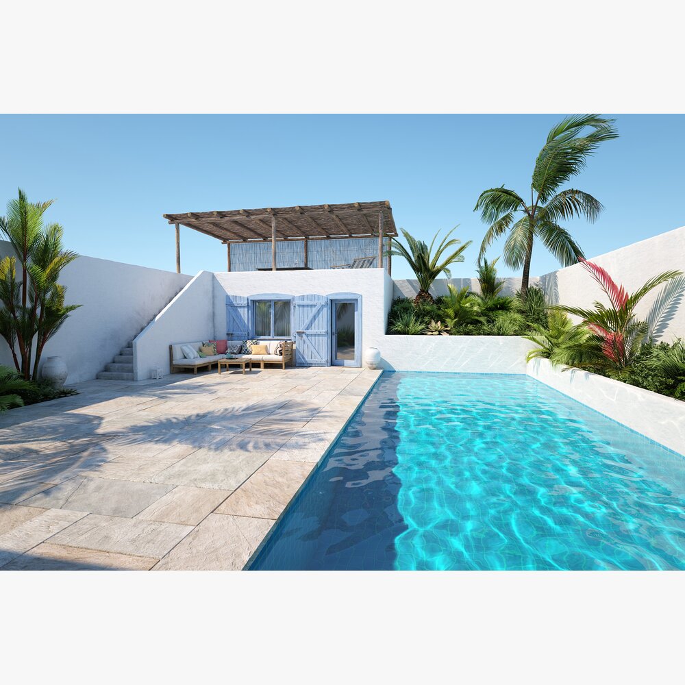 Sunny Poolside Retreat 3D-Modell