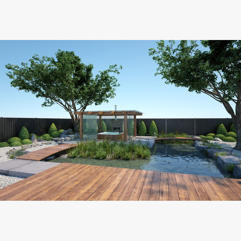 Modern Backyard with Jacuzzi 3D модель