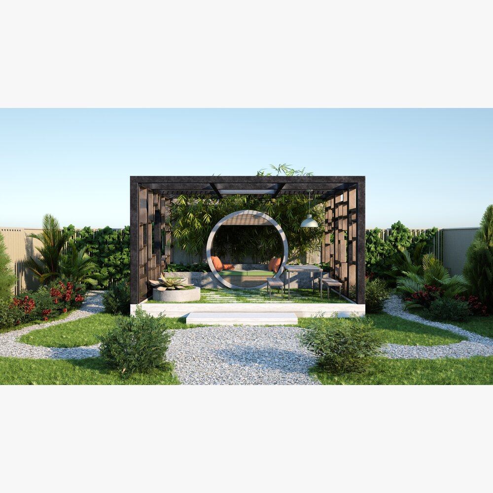 Modern Garden Pergola with Plants 3D 모델 