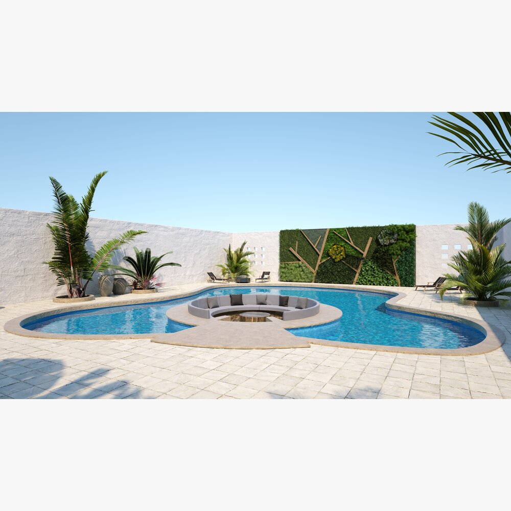 Backyard Pool Oasis 3D 모델 