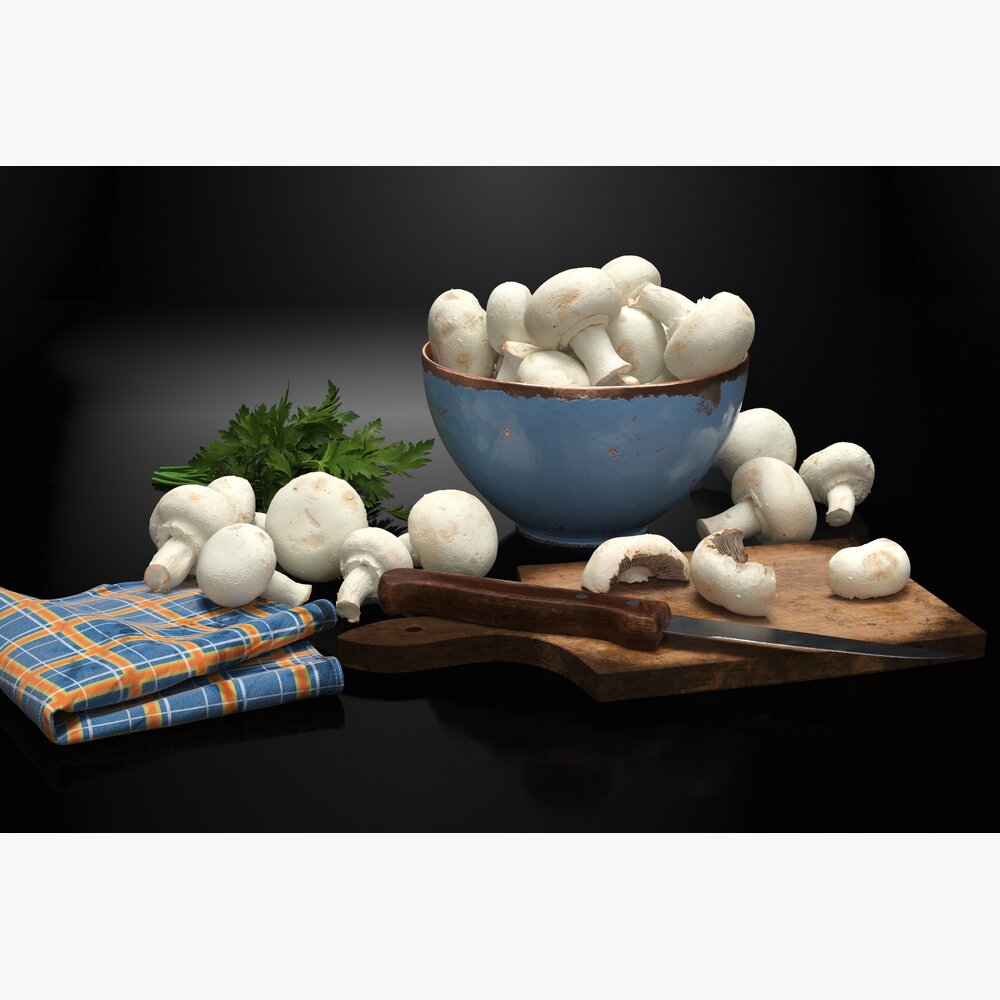 Bowl of Fresh Mushrooms 3Dモデル