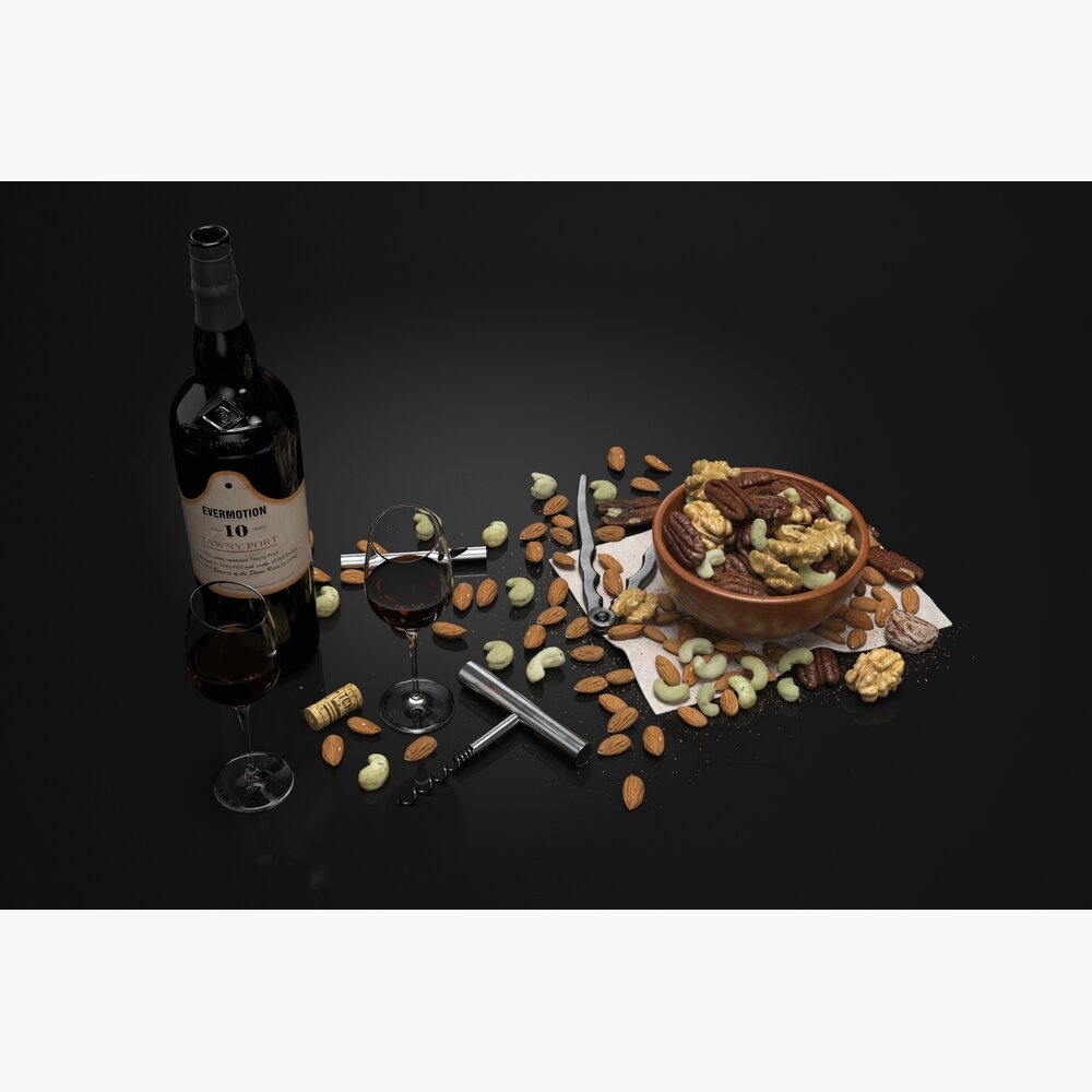 Wine and Nuts 3D 모델 