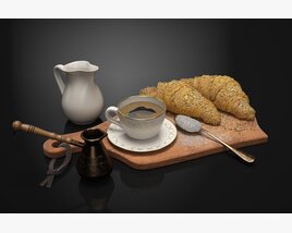 Morning Coffee Set with Pastry 3D-Modell