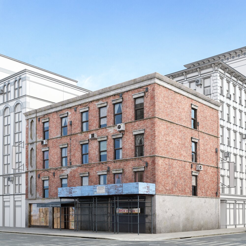 Urban Three-Story Building with Boarded-Up Storefronts Modelo 3D