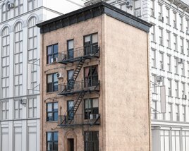 Old Three Storey Building with Brick Facade 3D model