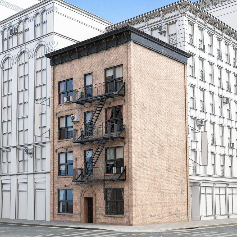 Old Three Storey Building with Brick Facade Modello 3D
