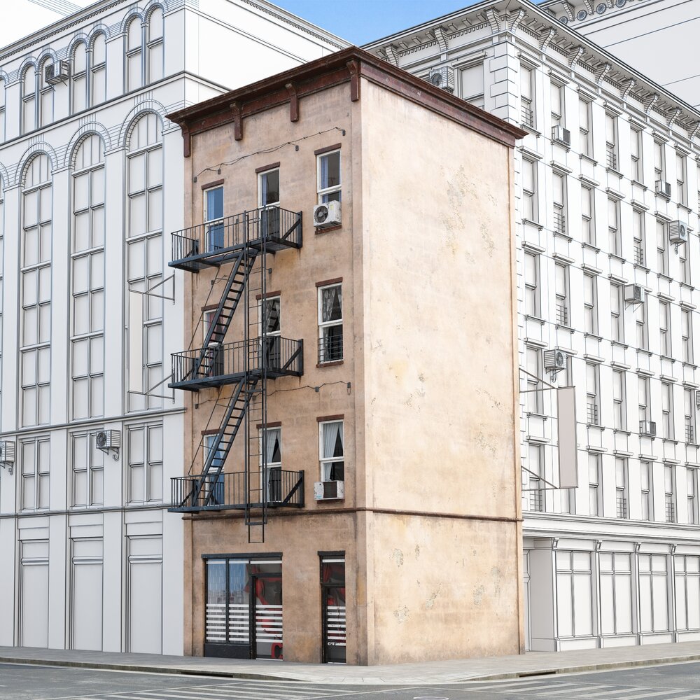 Old Three Storey Building with Simple Facade 3D модель