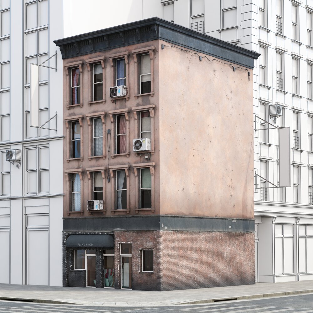 Three-Storey Old Building with a Shop Modello 3D