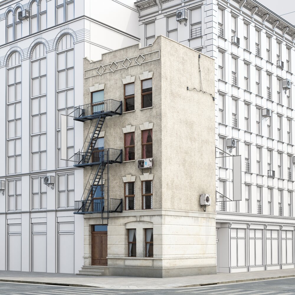Small Three-Story Building with Fire Escape 3D-Modell