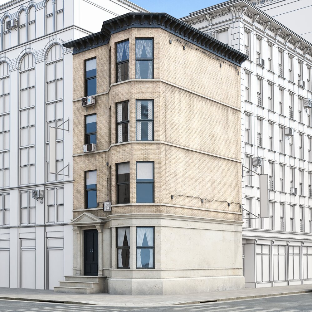 Urban Corner Building with White Facade Brick 3D-Modell