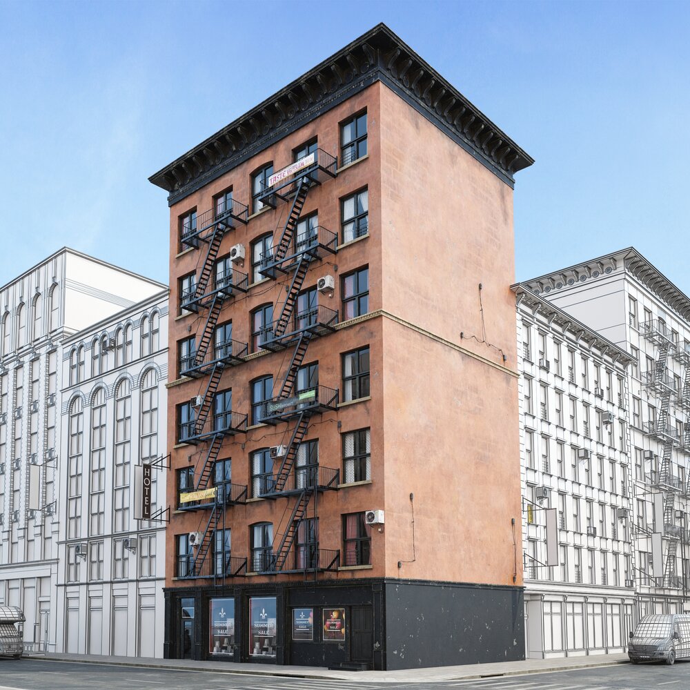 Urban Brick Corner Building 3D 모델 