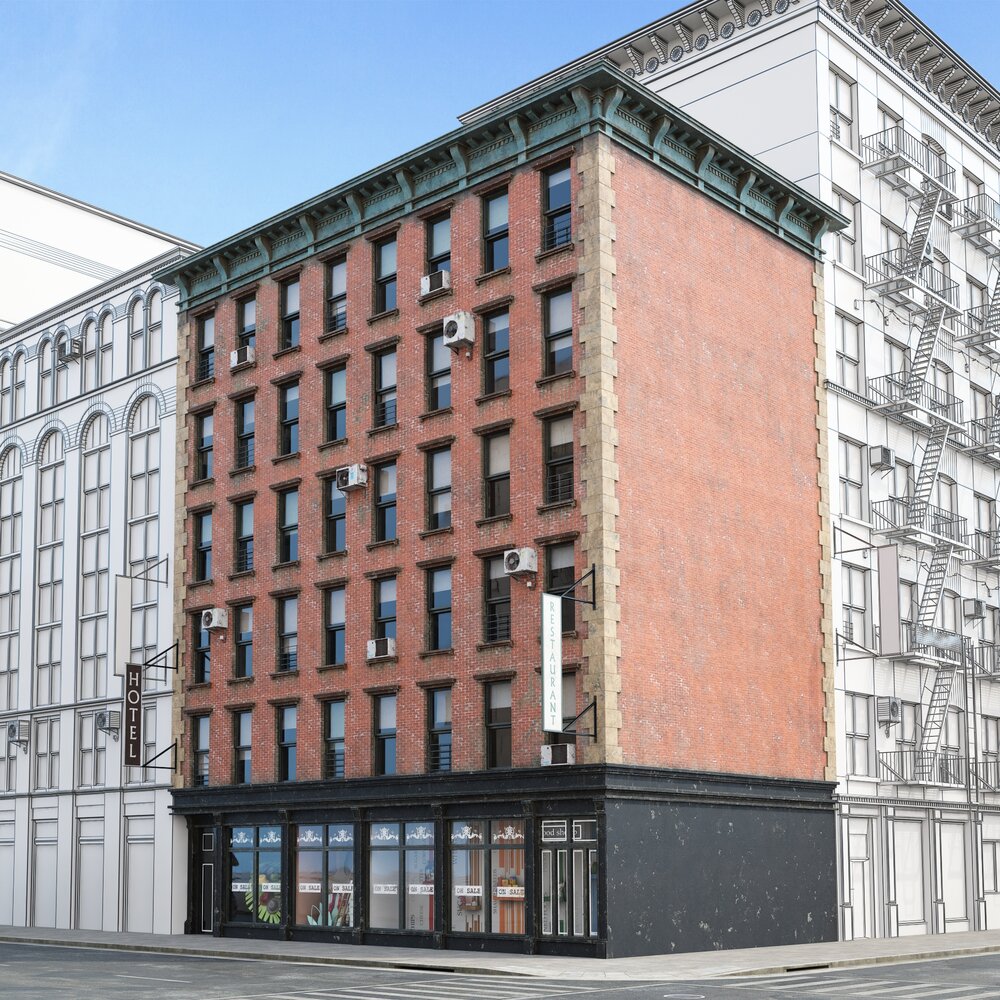 Urban Brick Building Corner 3D-Modell