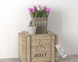 3D model of Basket of Tulips on Wooden Crate