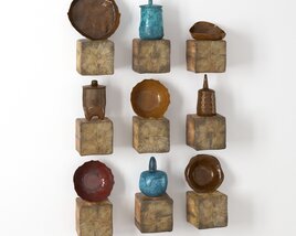 Assorted Vessels on Wood Blocks 3D модель