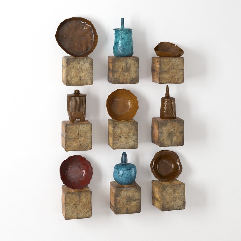Assorted Vessels on Wood Blocks 3D-Modell