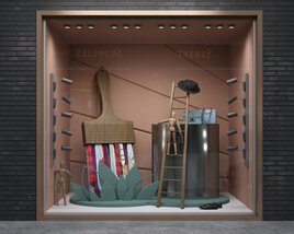 Store Showcase Decorated with Large Brush and Can of Paint 3D-Modell