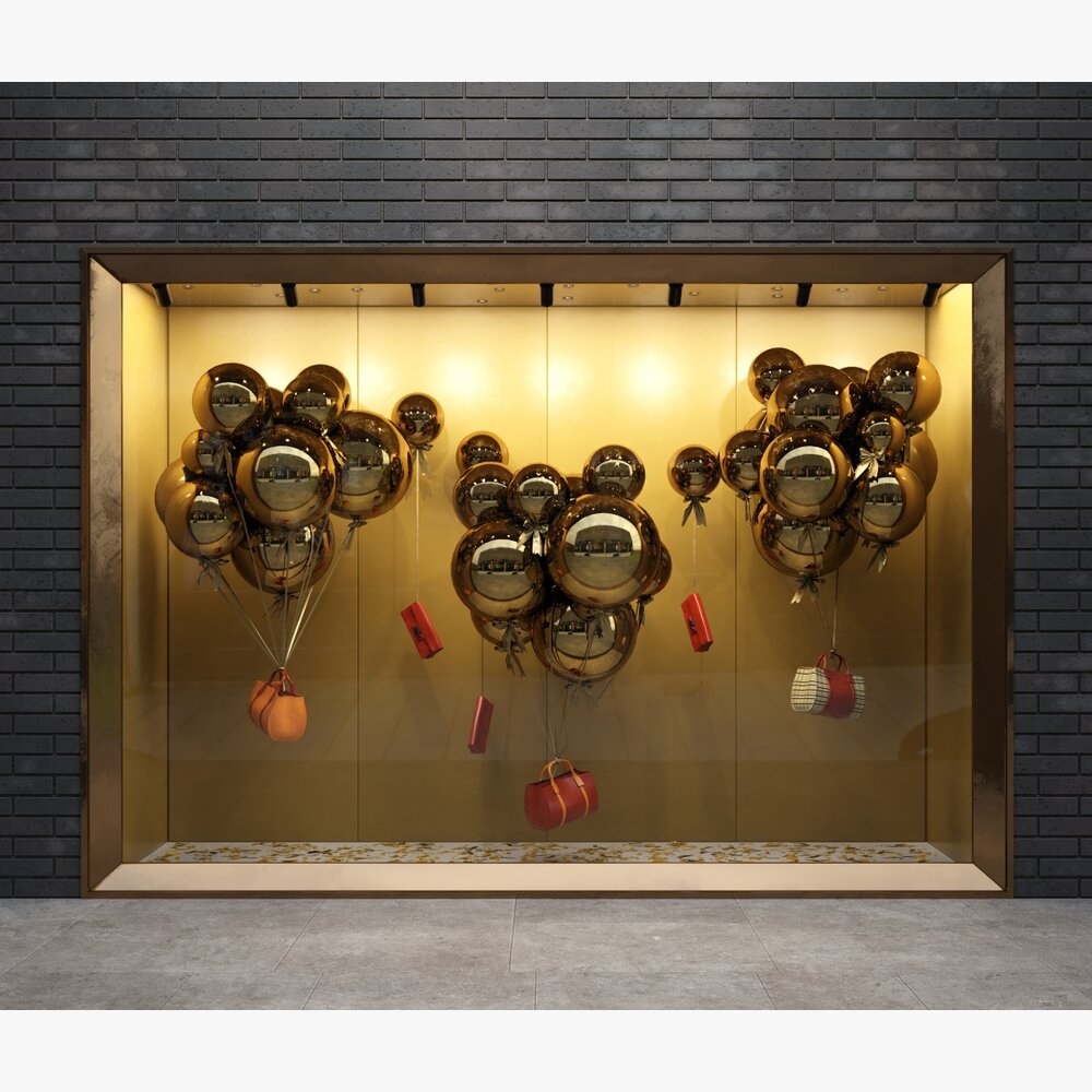 Metallic Balloons Sculptures Theme Storefront Modèle 3D