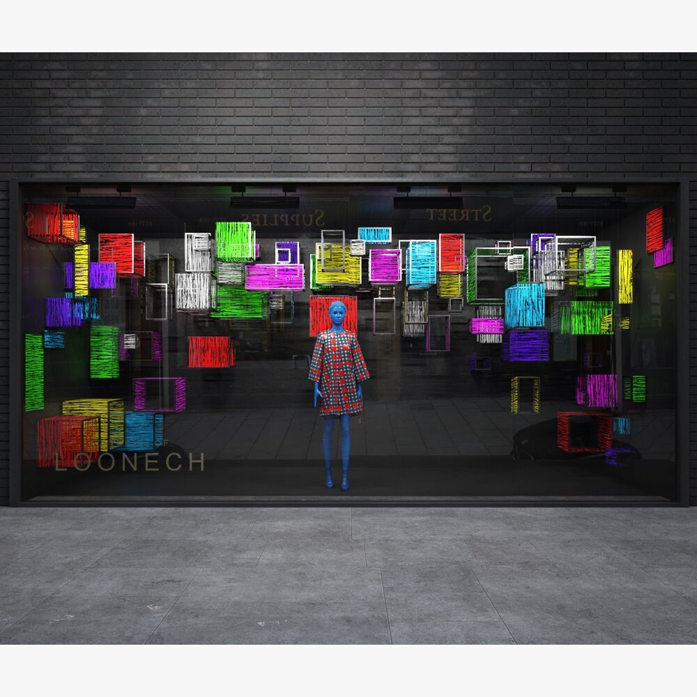 Colorful Grids Art Installation Theme Storefront Modello 3D