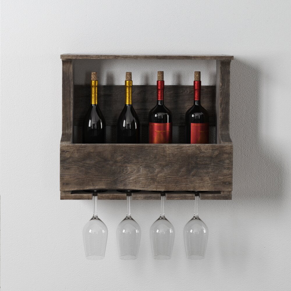 Rustic Wall-Mounted Wine Rack 3D модель