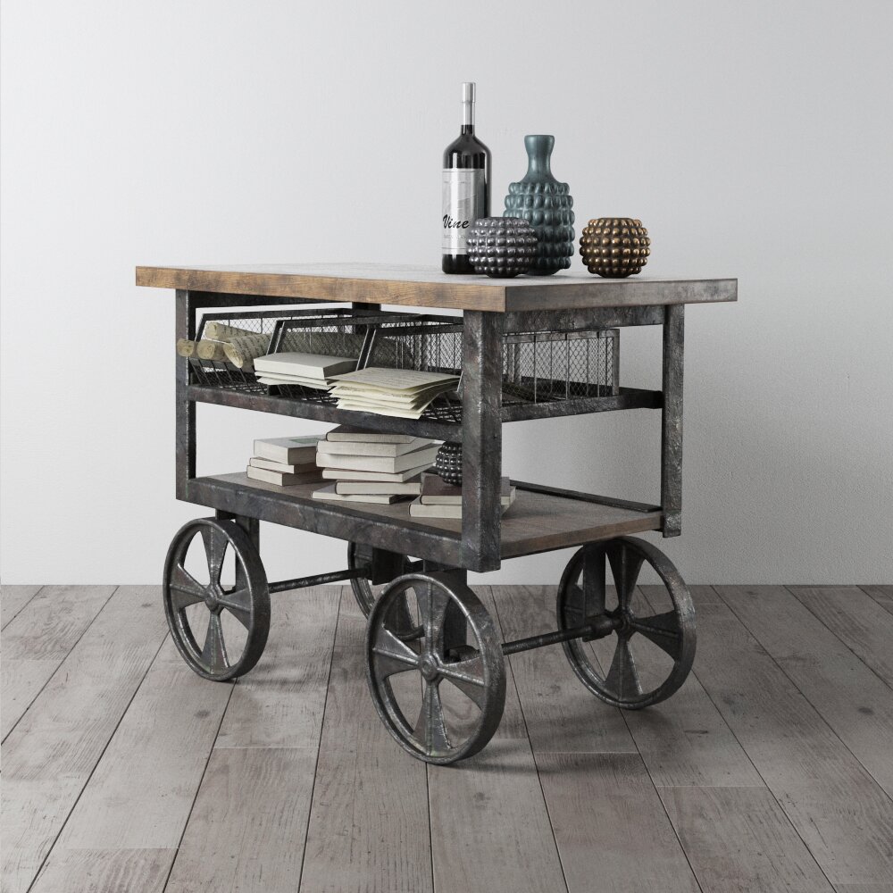 Industrial-Style Rolling Cart 3D 모델 